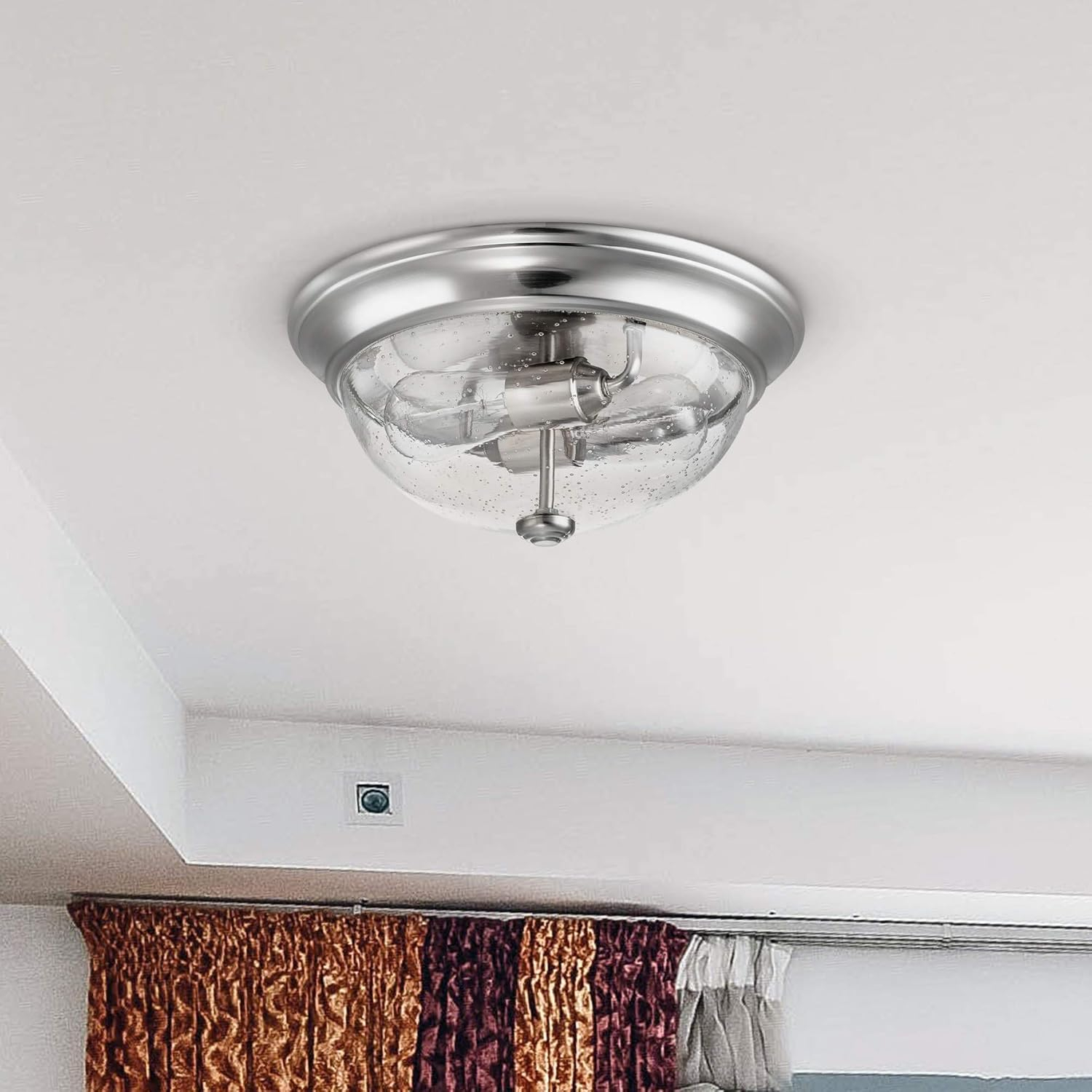 13-Inch Brushed Nickel Drum Flush Mount with Clear Glass