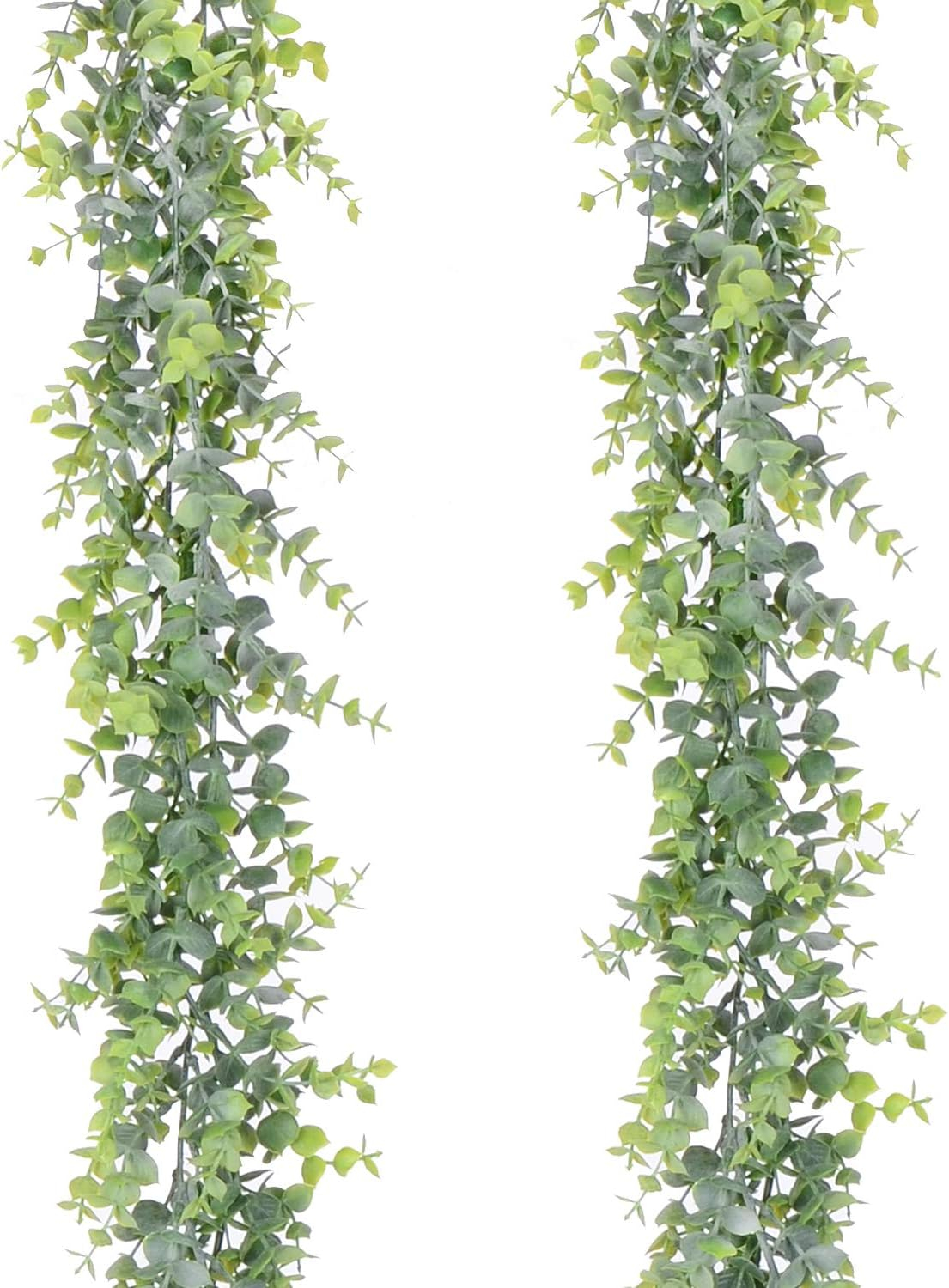 NOGIS 2 Pack Artificial Eucalyptus Garland Fake Vines Faux Eucalyptus Garland Hanging Leaves Greenery 6 Feet/Strand for Wedding Backdrop Arch Wall Table Party Indoor Outdoor Festival Decor