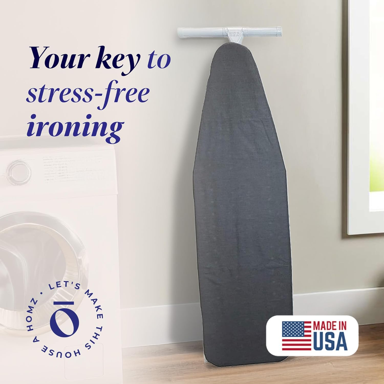 Homz T-Leg Foldable Adjustable Ironing Board w/Pad & Cotton Cover, Gray