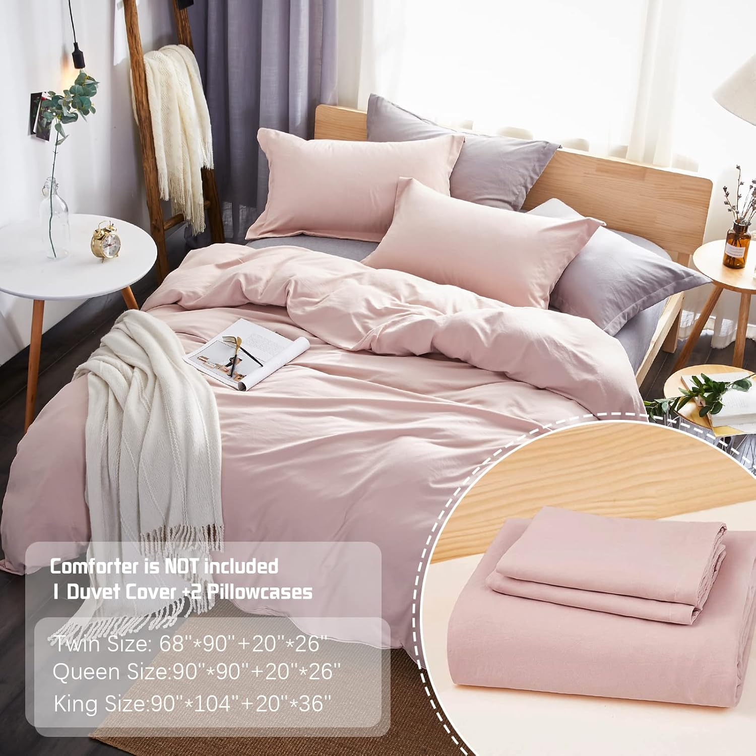Dreaming Wapiti Duvet Cover Queen,Washed Microfiber Pink Queen Size Duvet Cover Set,Solid Color - Soft and Breathable with Zipper Closure & Corner Ties (Pink Mocha, Queen)