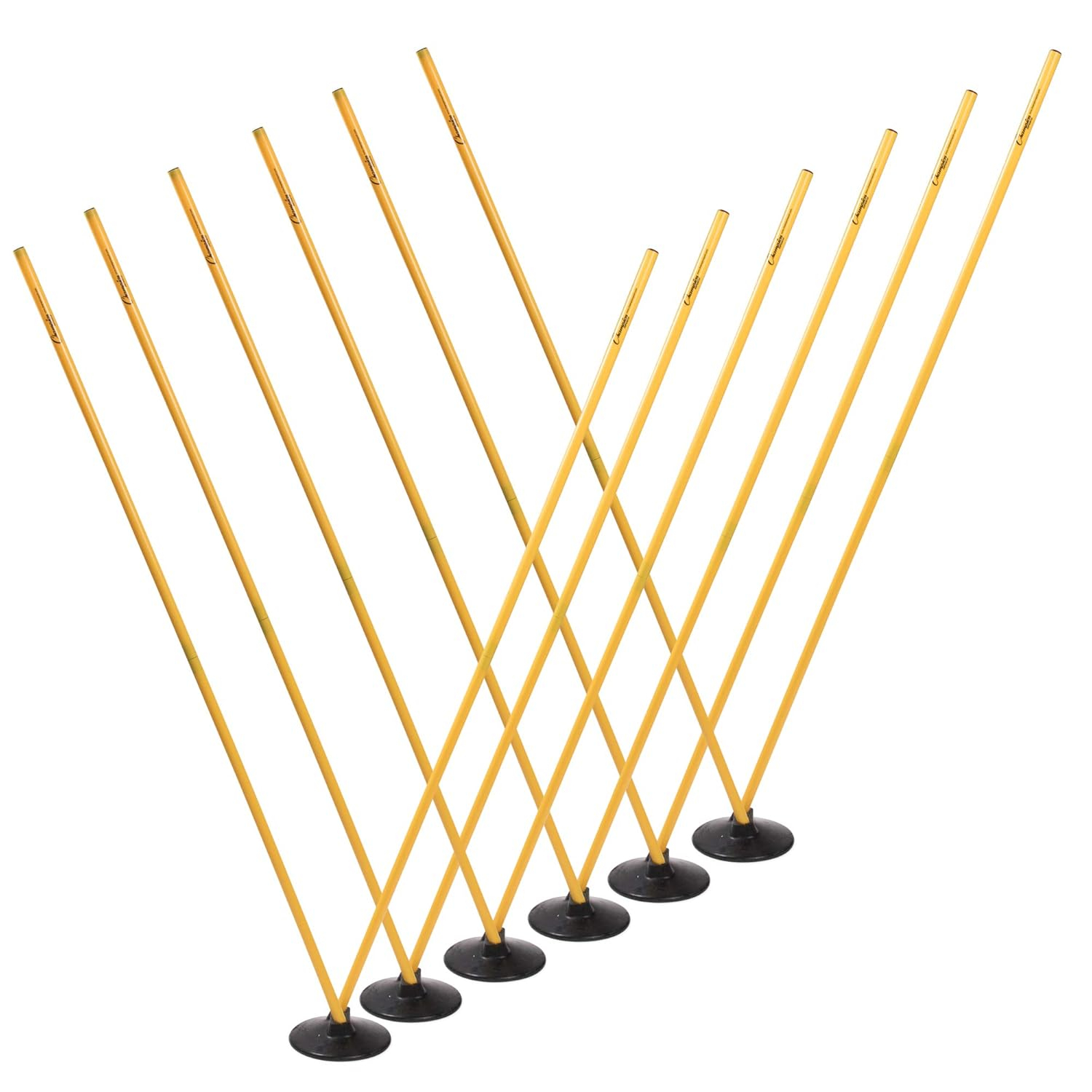Champion Sports Outdoor Sports Agility Pole Set, 4 Poles with Spring Loaded Spikes, 71 Inches, Yellow
