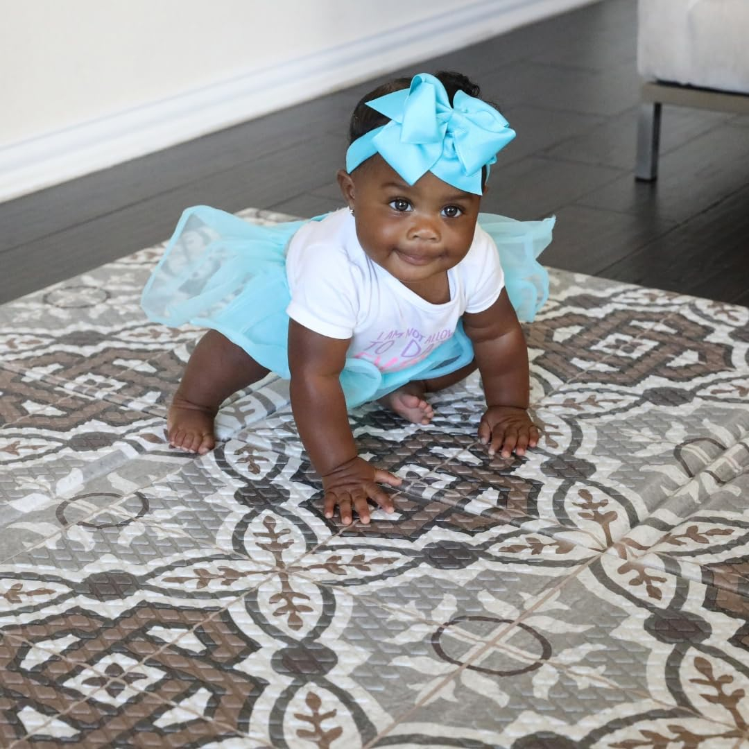 Toddleroo by North States 71" x 71" Foldable Mosaic Padded Play Mat. Extra Large Foam Baby Play Mats for Floor, Waterproof Tummy Time Mat for Indoor & Outdoor Use