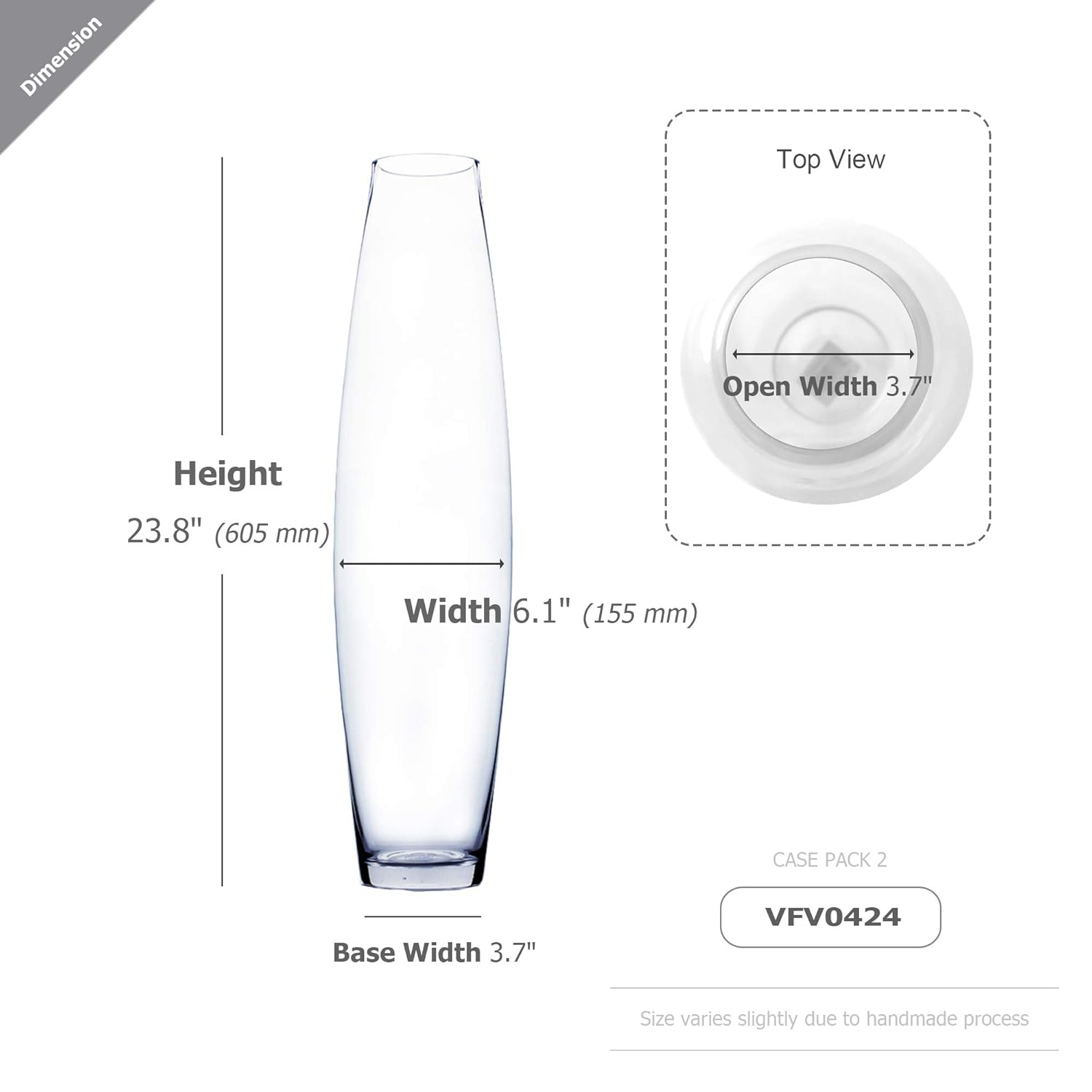 WGV Clear Bullet Urn Glass Vase - 6" Wide x 24" Height, Good quality, Heavy Weighted Base - 1 Pc
