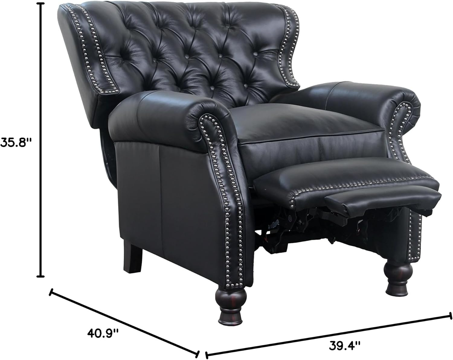 Presidential Black Leather Handcrafted Recliner with Wood Accents