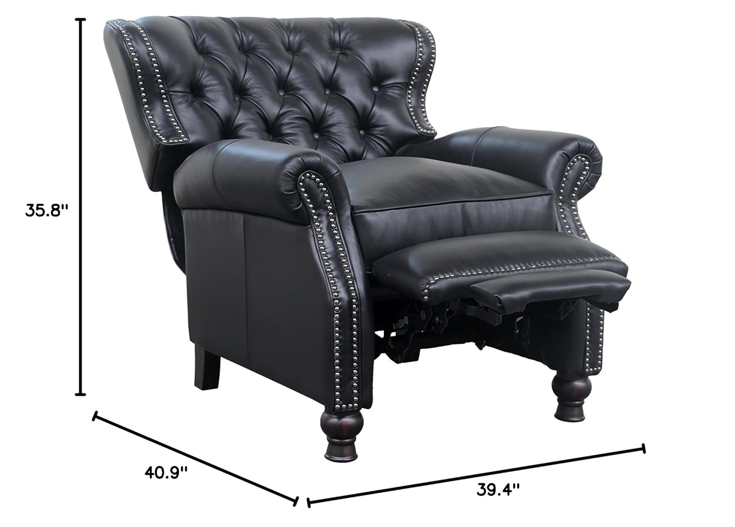 Presidential Black Leather Handcrafted Recliner with Wood Accents