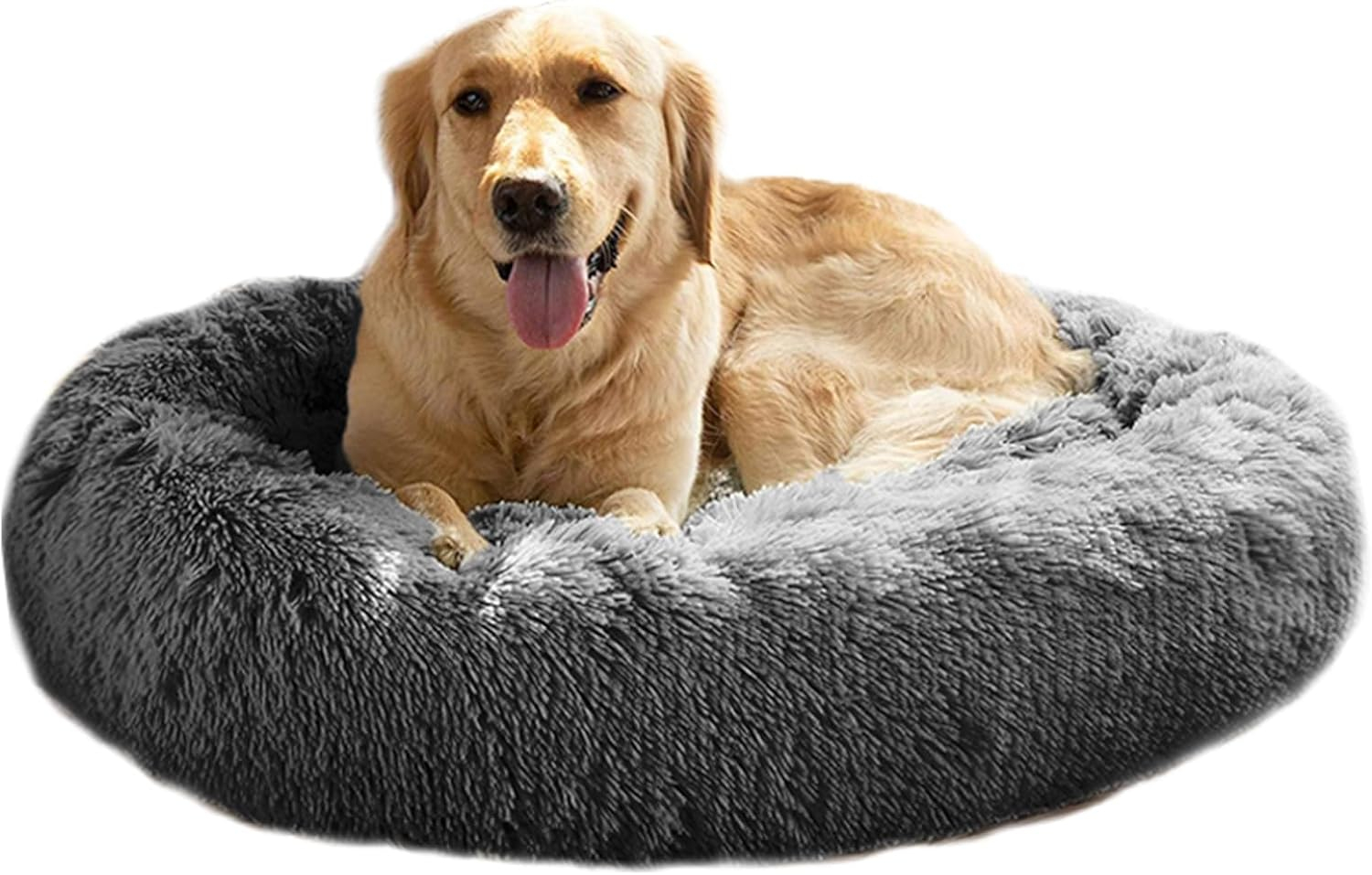 MFOX Calming Dog Bed (S/M/L/XL) for Medium and Large Dogs Comfortable Pet Bed Faux Fur Donut Cuddler Up to 15/30/50/90lbs