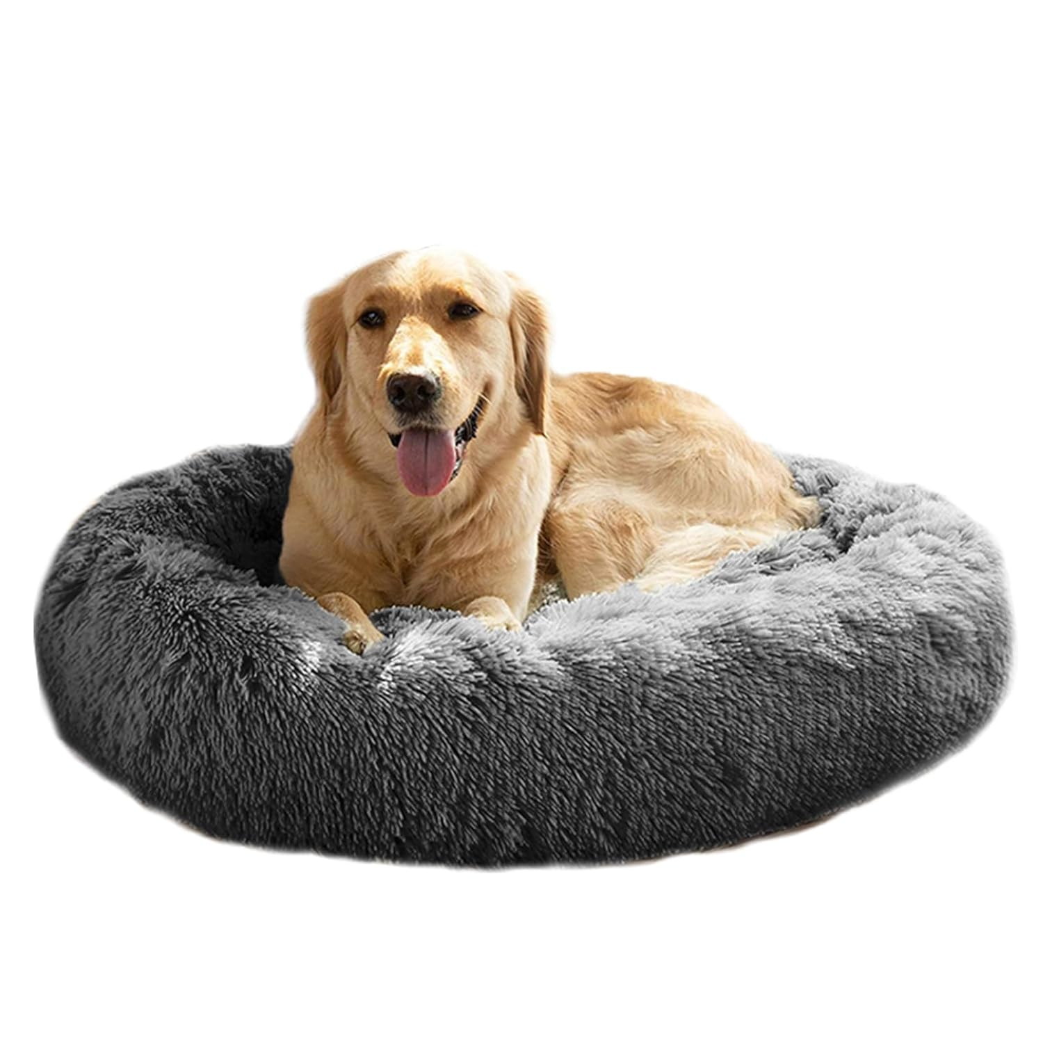 MFOX Calming Dog Bed (S/M/L/XL) for Medium and Large Dogs Comfortable Pet Bed Faux Fur Donut Cuddler Up to 15/30/50/90lbs
