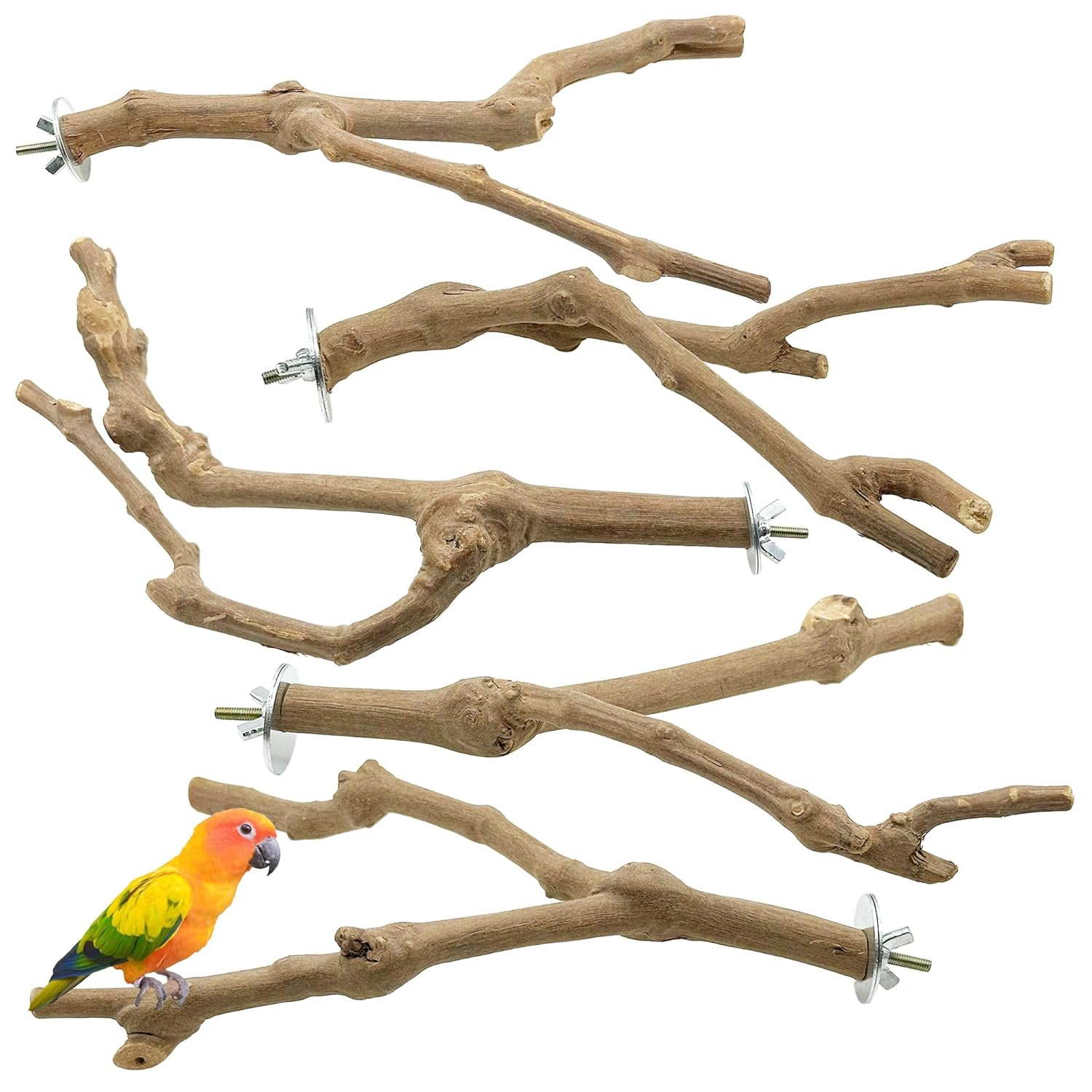 Allazone Natural Wooden Bird Perch Stand for Cage, Parrot Platform, Bird Perch Toy for Small Animals, Cockatiels, Parakeets, Finches
