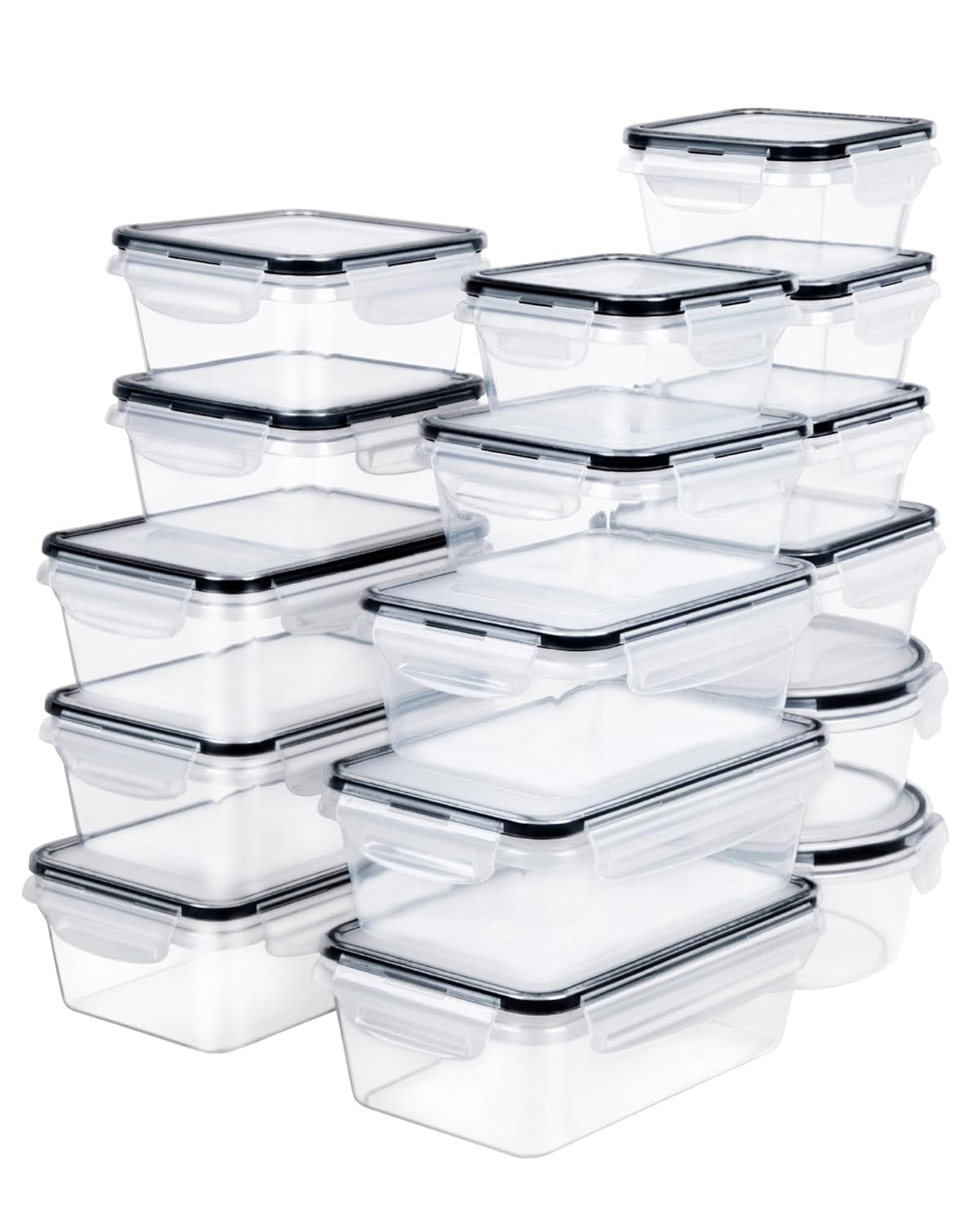 32 Piece Food Storage Container with Lids (16 Containers + 16 Lids) - Plastic Food Containers with Lid, Airtight Leak Proof Snap Lock, BPA Free Storage Containers