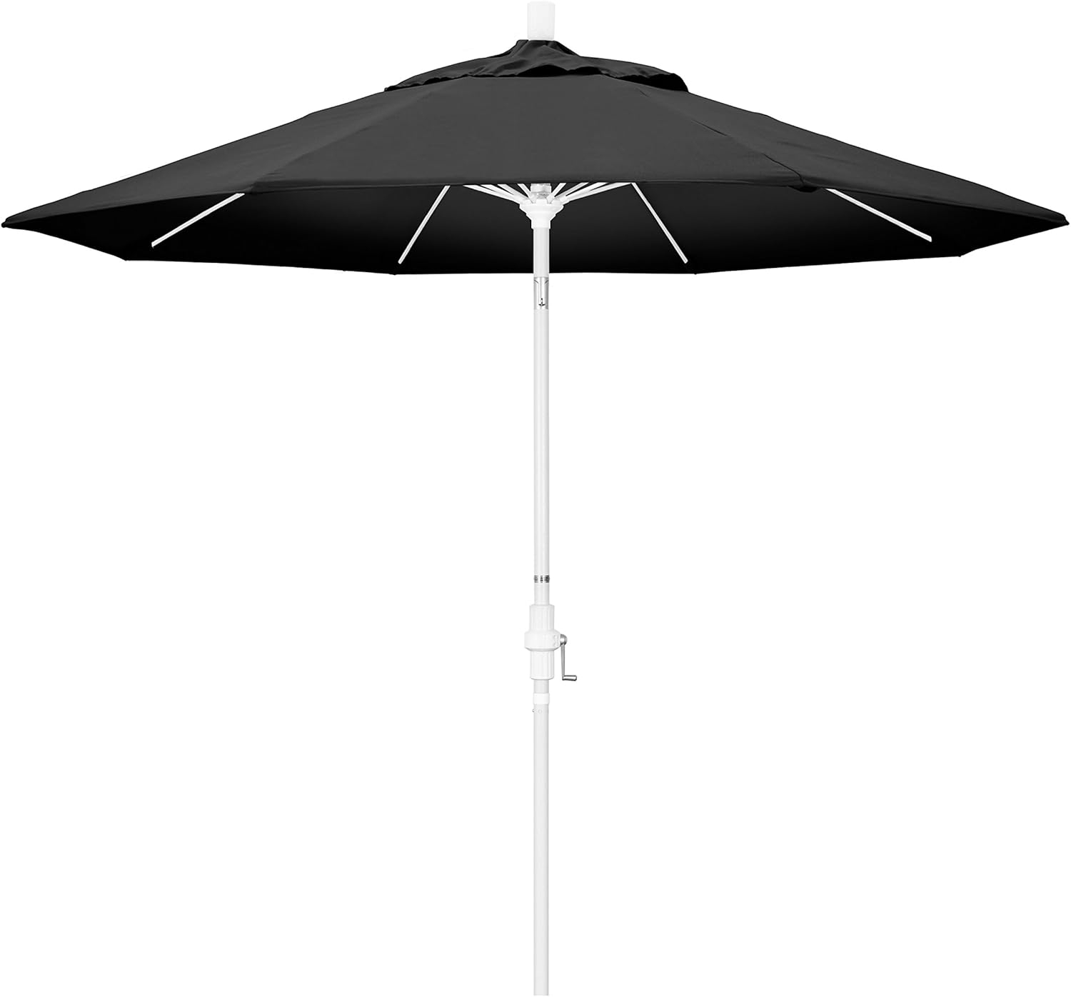 California Umbrella 9 Ft. Octagonal Aluminum Collar Tilt Patio Umbrella W/ Crank Lift & Fiberglass Ribs - Matted White Frame / Olefin Black Canopy