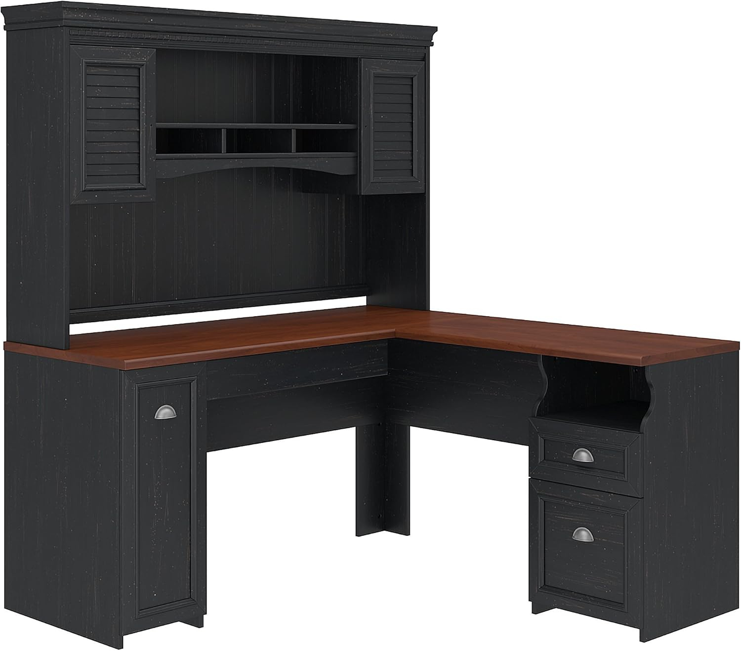 Bush Furniture Fairview L Shaped Desk with Hutch, Antique Black