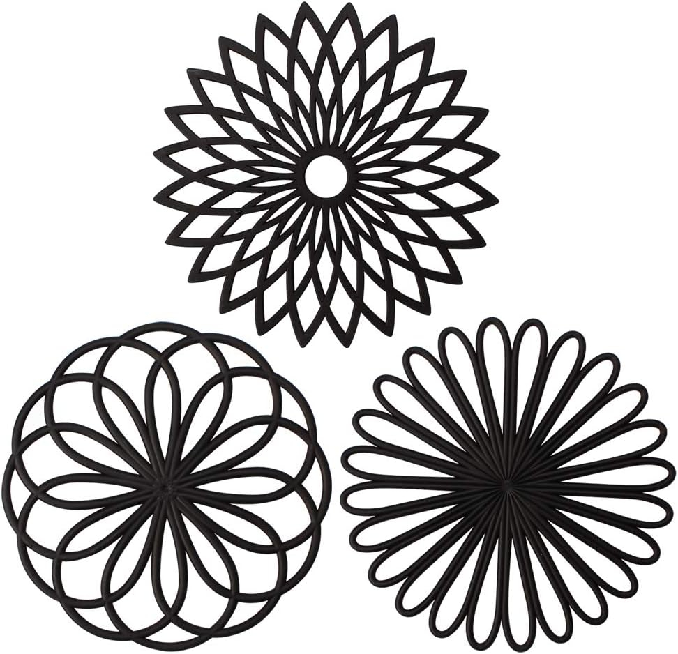 3Pcs Silicone Trivet Mat 7.9inch Anti-Slip Heat-Resistant Hot Pad Set Hollow Flower Shape Non-Stick Decorative Mat for Home Kitchen
