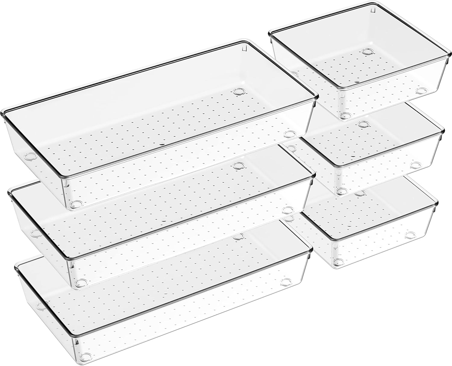 ihomecooker 3 Pack Clear Plastic Drawer Organizer Tray Cutlery Utensil Makeups Drawer Silverware Organizers 12" X 6"… (6P(6X6+6X9+6X15))