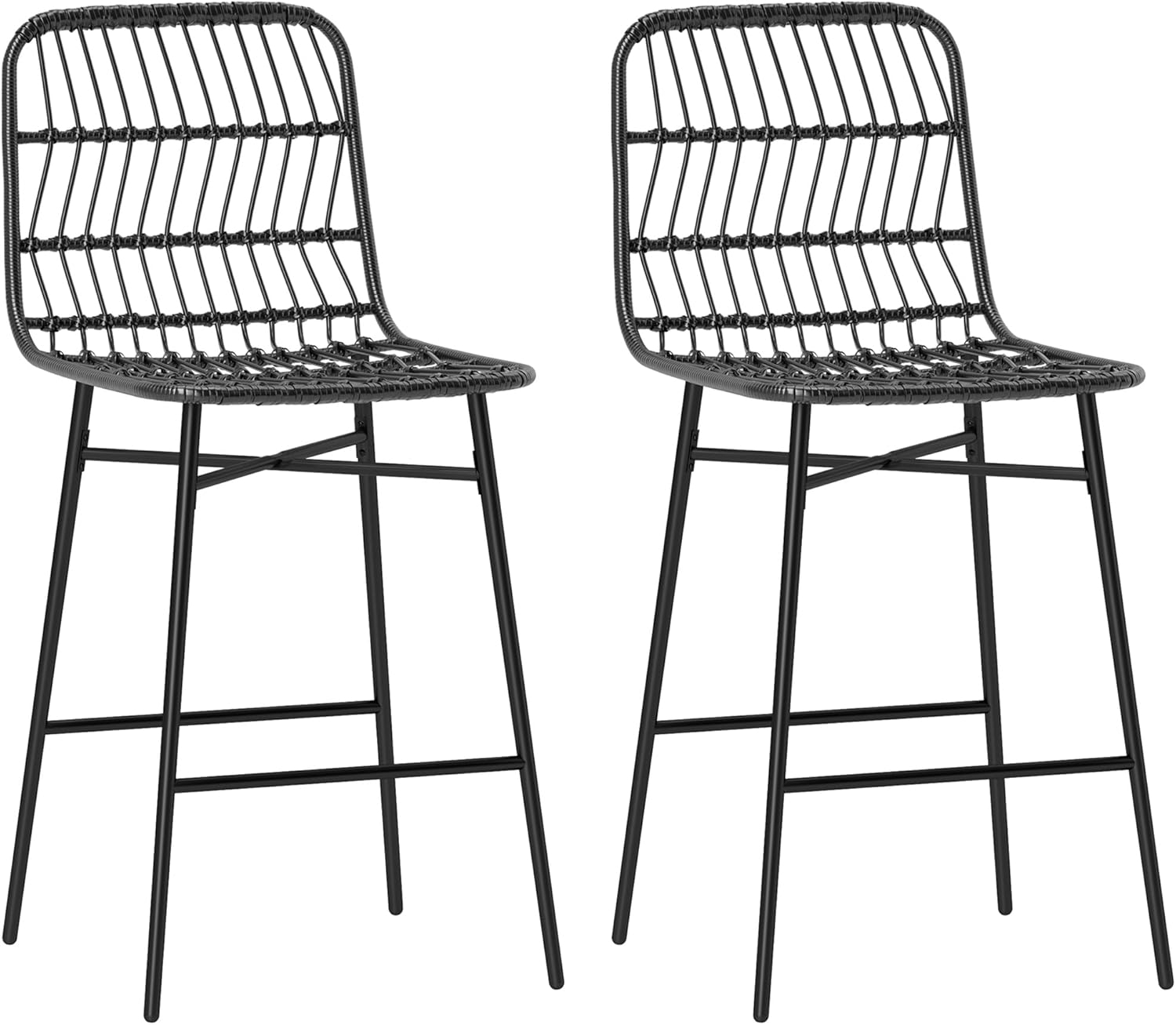 HOMCOM Rattan Counter Height Bar Stools Set of 2 Barstools with Back, Black