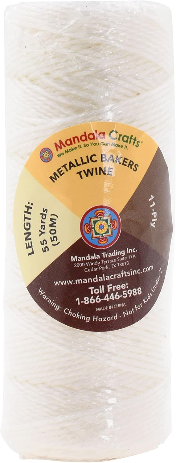 Mandala Crafts Metallic Bakers Twine for Gift Wrapping - White Christmas String for Crafts - 1mm Decorative Twine