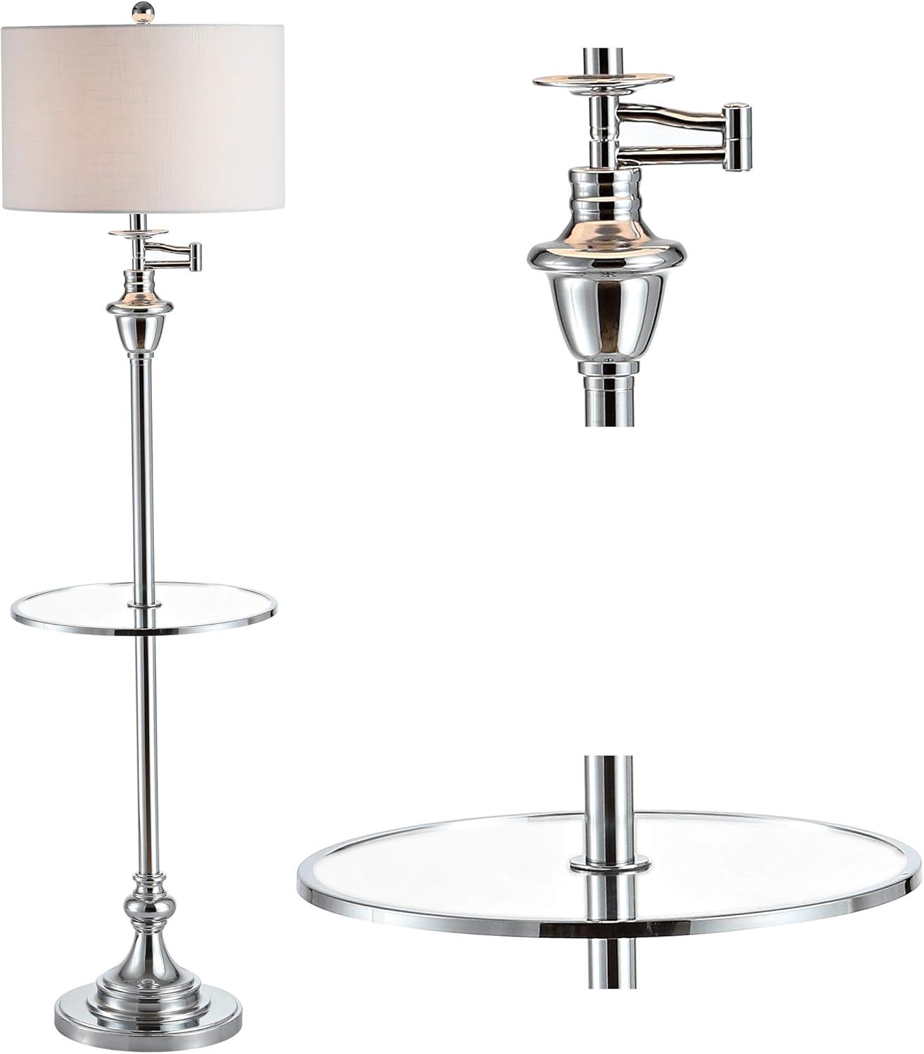 JONATHAN Y JYL3055B Cora 60" Metal/Glass LED Side Table and Floor Lamp, Contemporary, Transitional for living room, dinning room, bedroom, office Bulb Included, Chrome