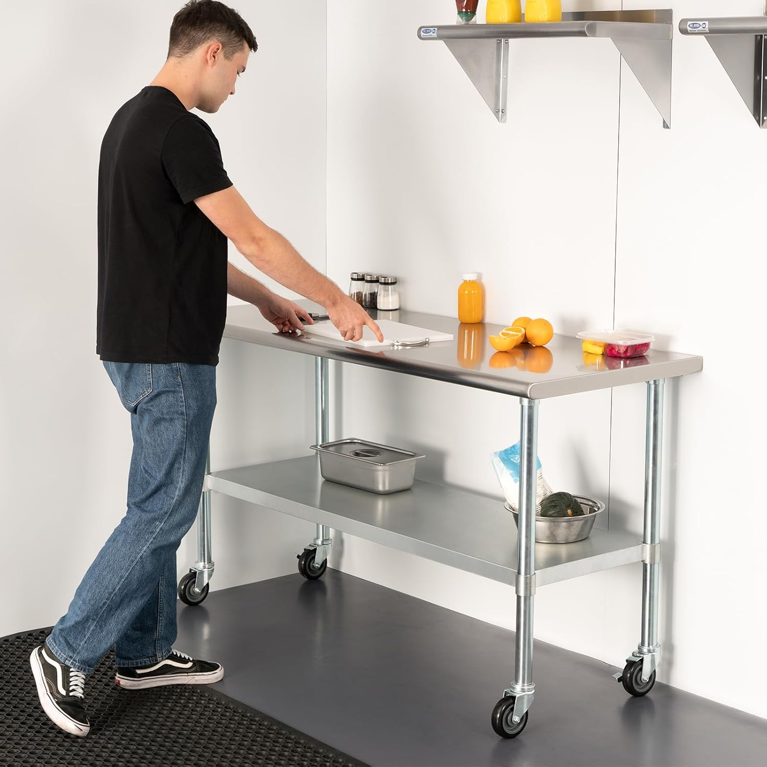 Stainless Steel Prep & Work Table with Caster Wheels, 48 x 30 Inches