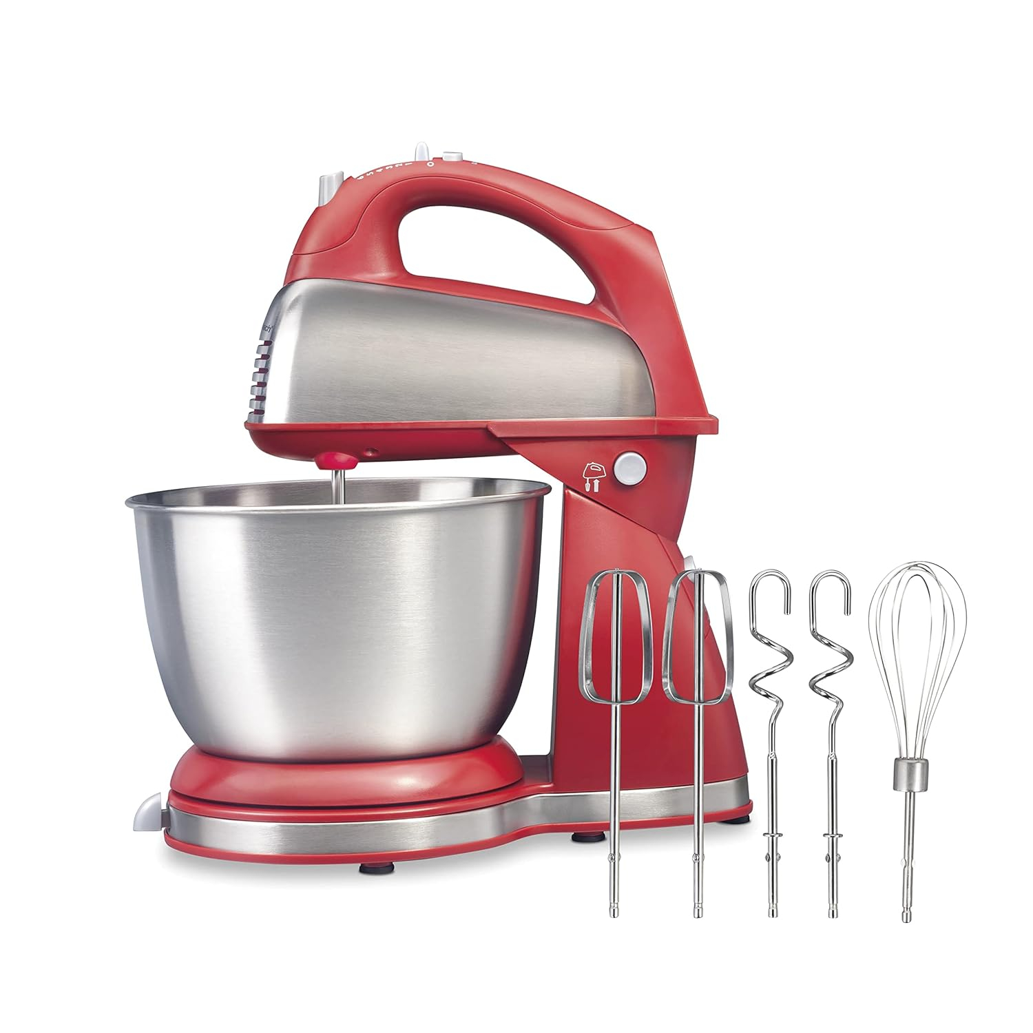 Hamilton Beach Classic Stand Mixer, 4 Quart Stainless Steel Bowl, 6 Speeds, Red, 64654G