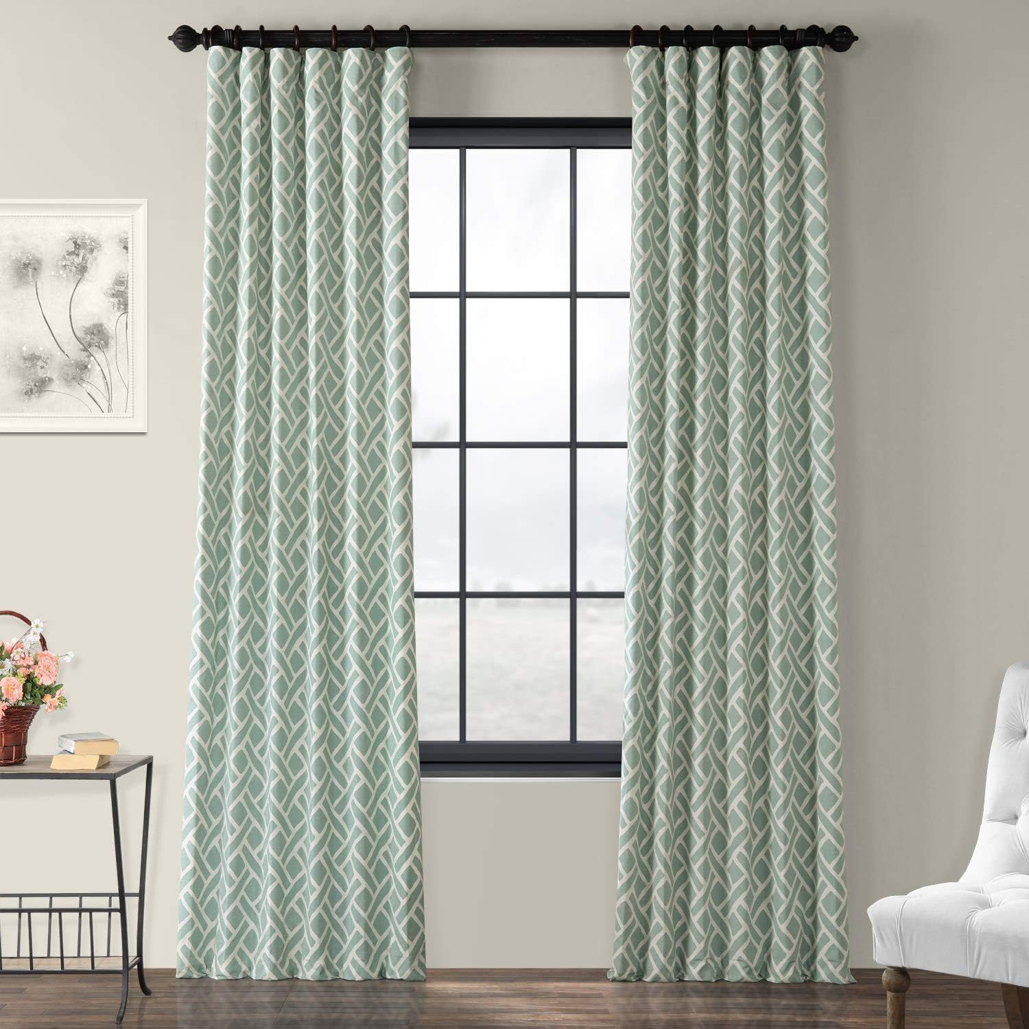 Martinique Aqua Printed Cotton Curtain (1 Panel), Martinique Aqua, 50W X 84L