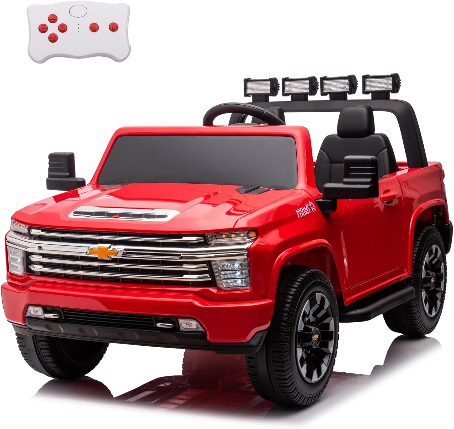 LUIBAS 24V Ride on Toy, 2 Seater Licensed Chevrolet Silverado HD with Remote Control, Battery Powered Kids Electric Ride on Truck for Boys Girls with Wear-Resistant EVA Tires, Music, Bluetooth, Red