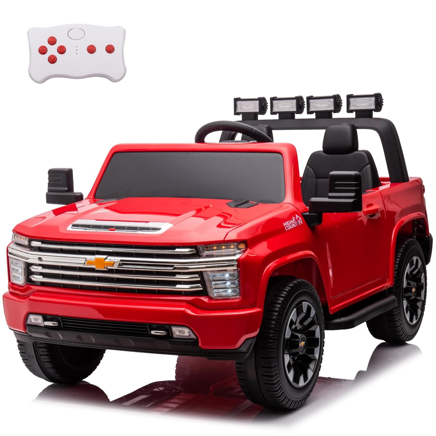 LUIBAS 24V Ride on Toy, 2 Seater Licensed Chevrolet Silverado HD with Remote Control, Battery Powered Kids Electric Ride on Truck for Boys Girls with Wear-Resistant EVA Tires, Music, Bluetooth, Red