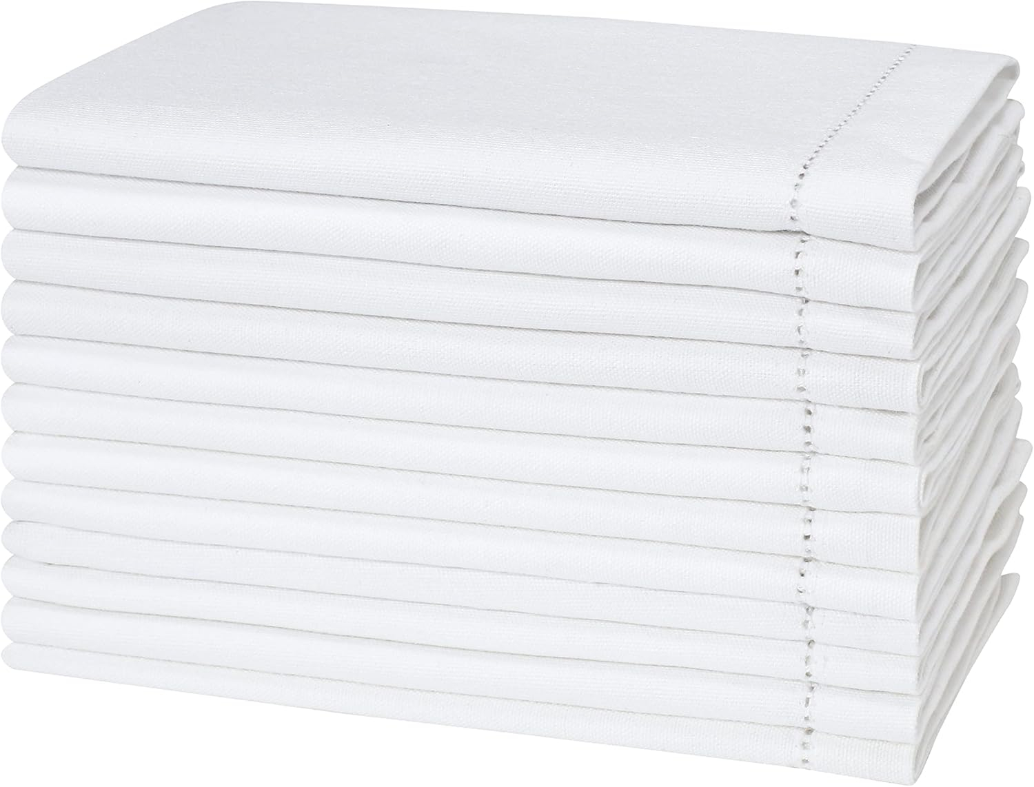White Cloth Napkins Set of 12 Cotton - with Hemstitched 18x18 Inch Decorative Beautiful Soft Reusable Washable Dinner Napkin for Dining Table Décor, Wedding, New Year Party, Easter & Everyday Use