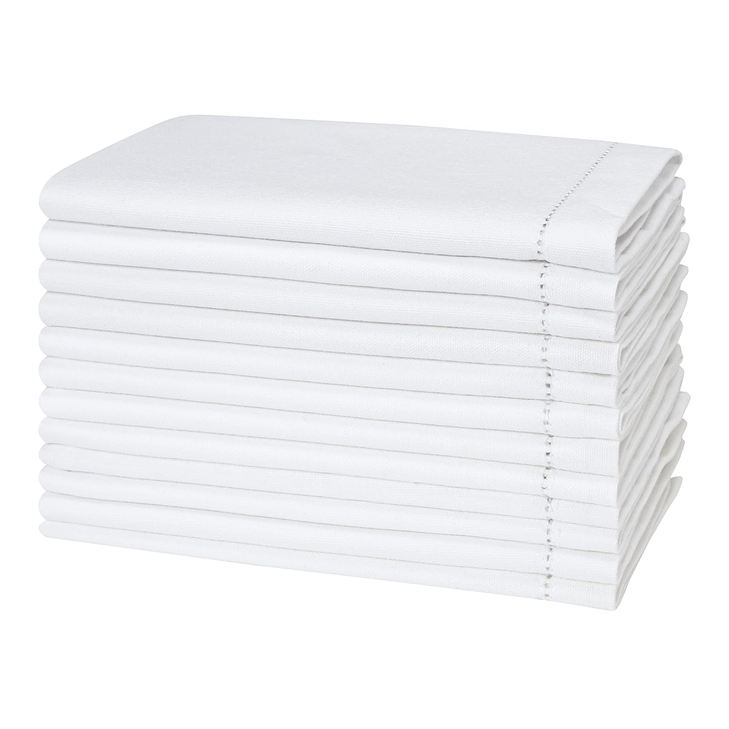 White Cloth Napkins Set of 12 Cotton - with Hemstitched 18x18 Inch Decorative Beautiful Soft Reusable Washable Dinner Napkin for Dining Table Décor, Wedding, New Year Party, Easter & Everyday Use