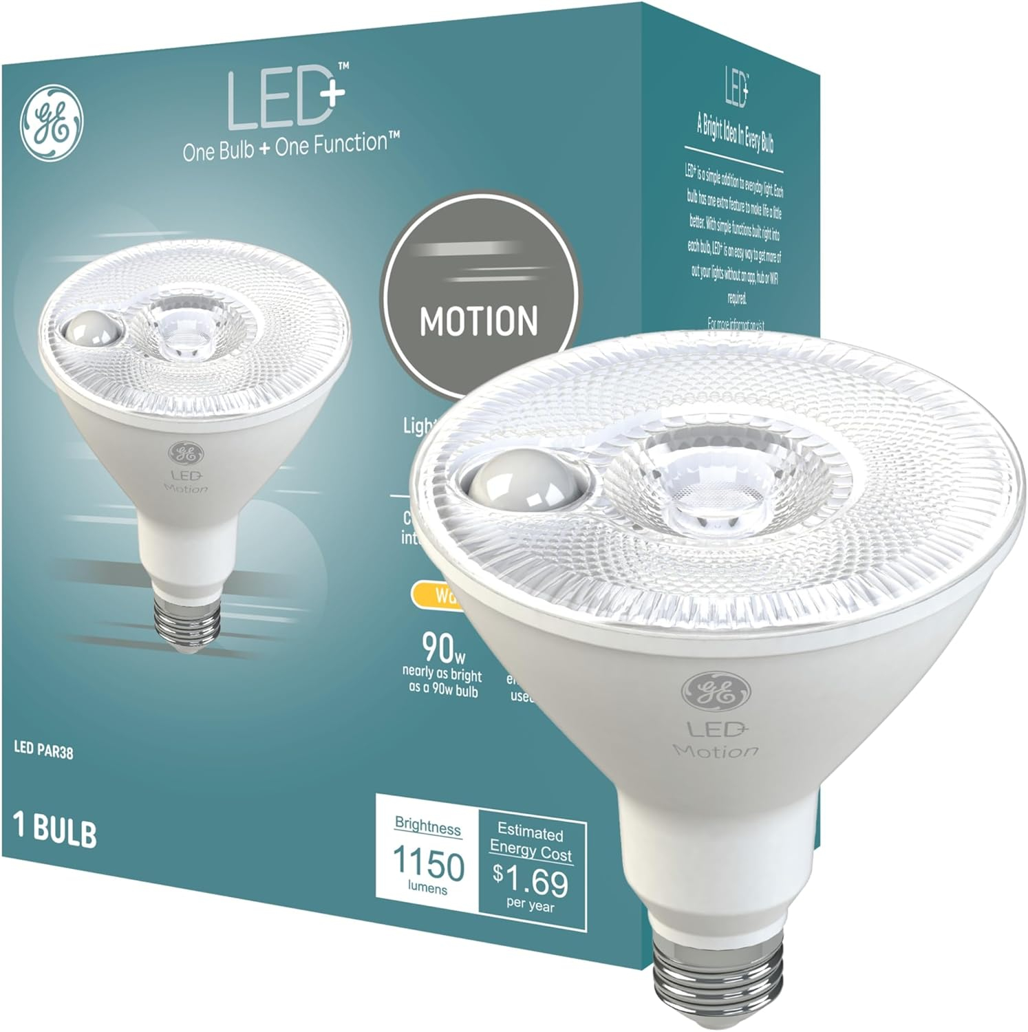 GE Lighting LED Motion Flood Light, Light Bulb, Warm White, 90-Watt Replacement PAR38