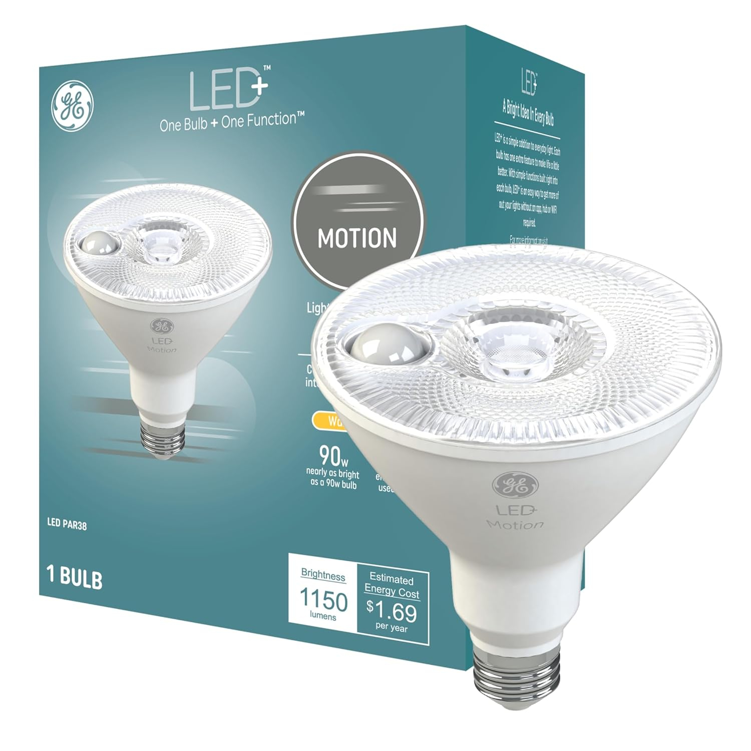 GE Lighting LED Motion Flood Light, Light Bulb, Warm White, 90-Watt Replacement PAR38