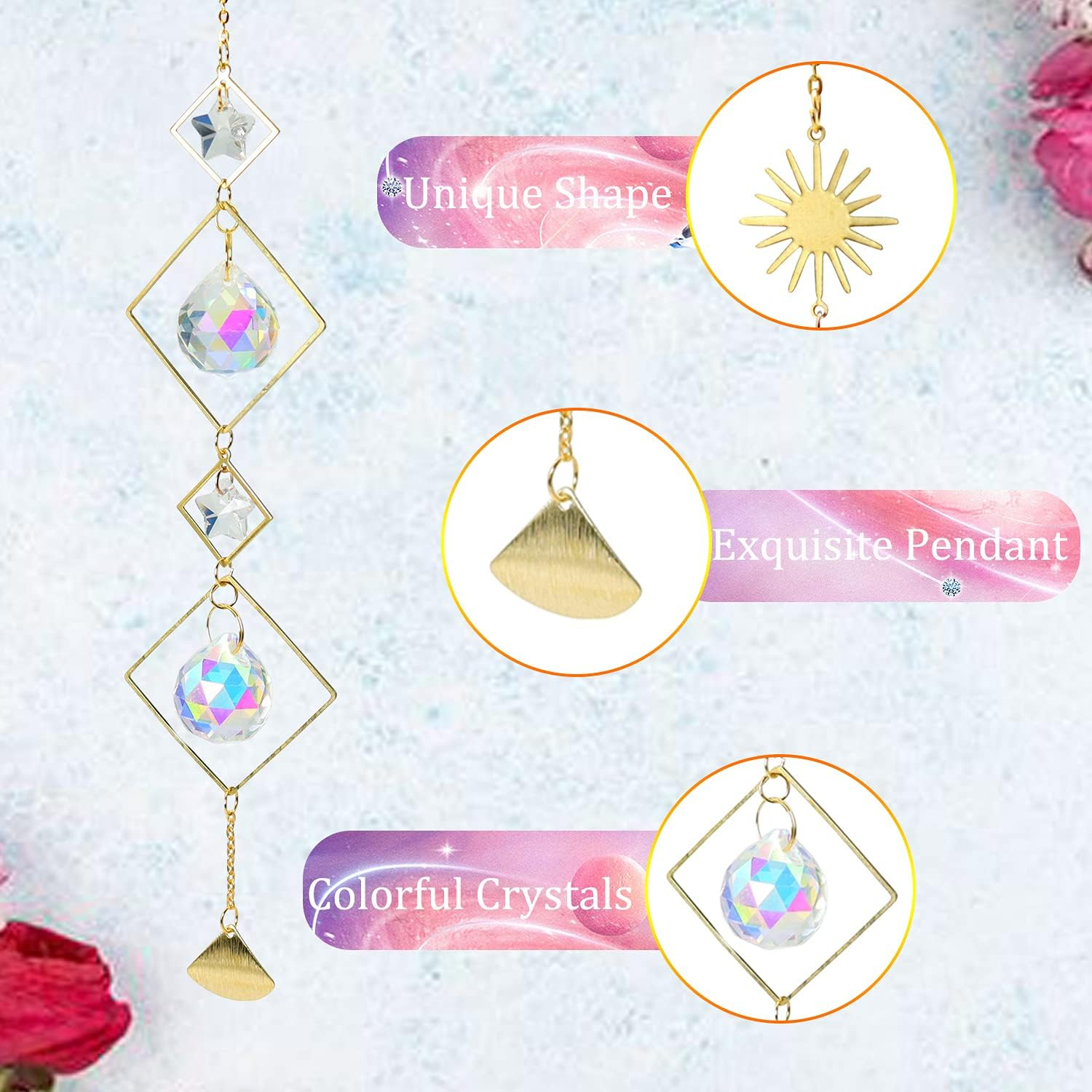 RibRave 6 PCS Colorful Crystals Suncatcher Hanging Sun Catcher with Chain Pendant Ornament Crystal Balls for Window Home Garden Christmas Day Party Wedding Decoration