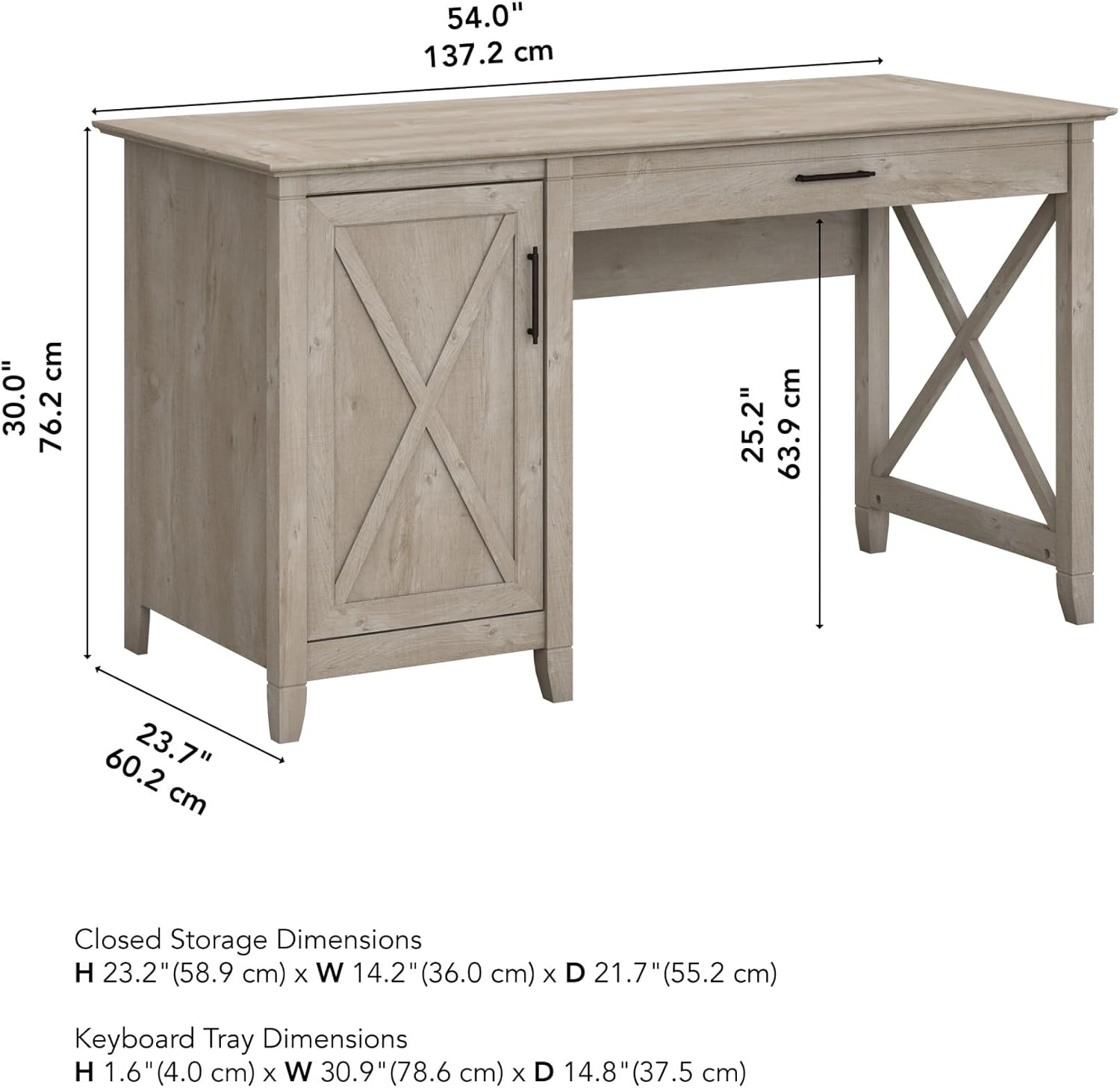 Bush Furniture Key West 54" Computer Desk with Storage, Washed Gray