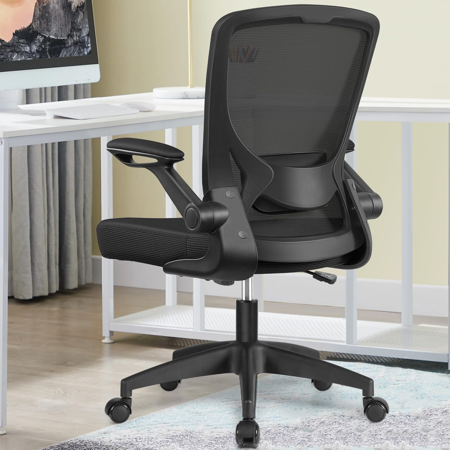 Ergonomic Office Chair, KERDOM Breathable Mesh Desk Chair, Lumbar Support Computer Chair with Wheels and Flip-up Arms, Swivel Task Chair, Adjustable Height Home Gaming Chair (Black)Ergonomic Office Chair, KERDOM Breathable Mesh Desk Chair, Lumbar Support Computer Chair with Wheels and Flip-up Arms, Swivel Task Chair, Adjustable Height Home Gaming Chair (Black)