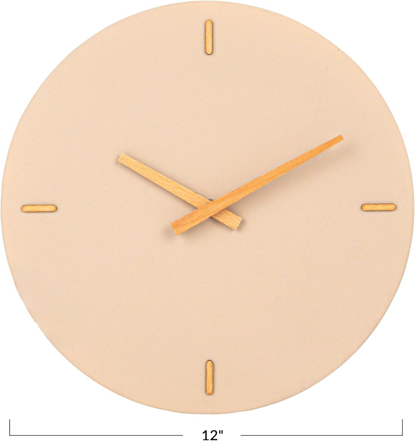 Creative Co-Op Round Stoneware and Wood Wall Clock, Beige and Natural
