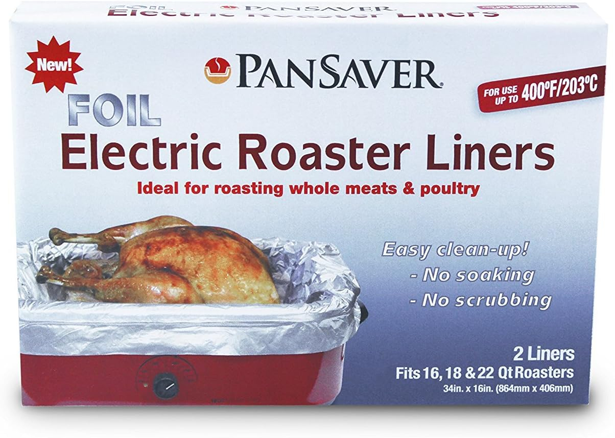 PanSaver 45950 Foil Electric Roaster Liner Pack of 4 - Fits 16-22 Qt Roasters - up to 400 Degrees