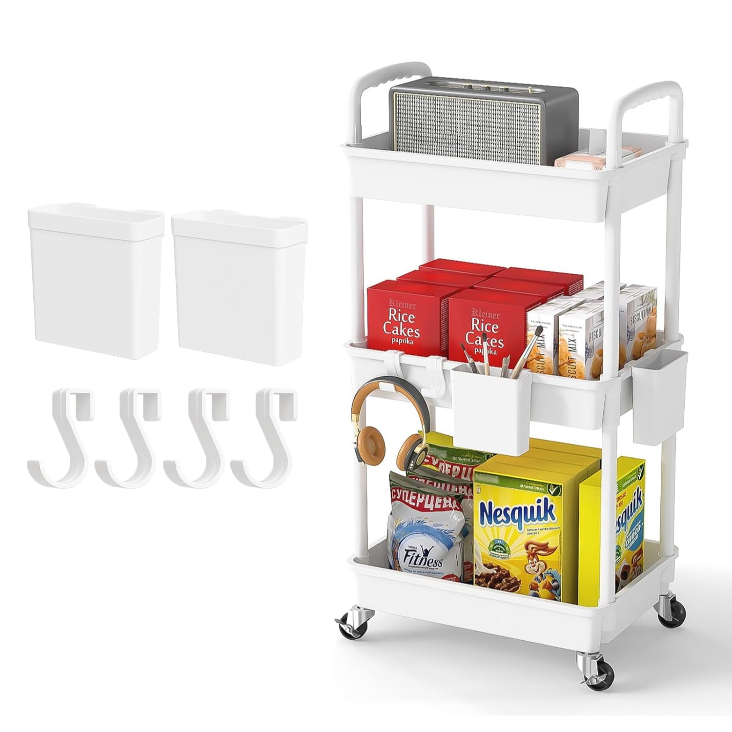 WZTO 3-Tier Rolling Utility Cart 3-Tier Multifunctional Storage Organizer Supply Holder Quiet Multifunctional Organizer for Salon Hospitals Bathroom Kitchen exceptional