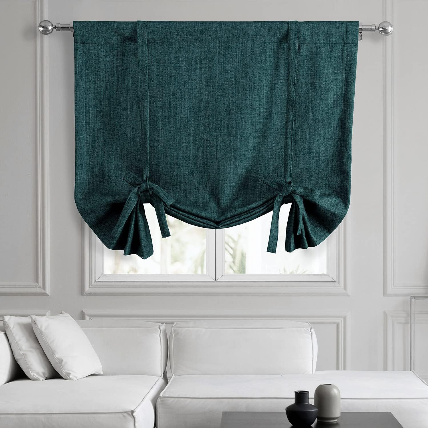 Exclusive Fabrics  Faux Linen Room Darkening Tie-Up Window Shade (1 Panel) 46 X 63 - Slate Teal