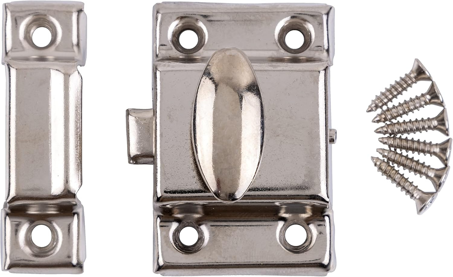 UNIQANTIQ HARDWARE SUPPLY Stamped Nickel Plated Cabinet Door Latch w/Catch - Antique Furniture Oval Turn Latch | BS-2 (1)