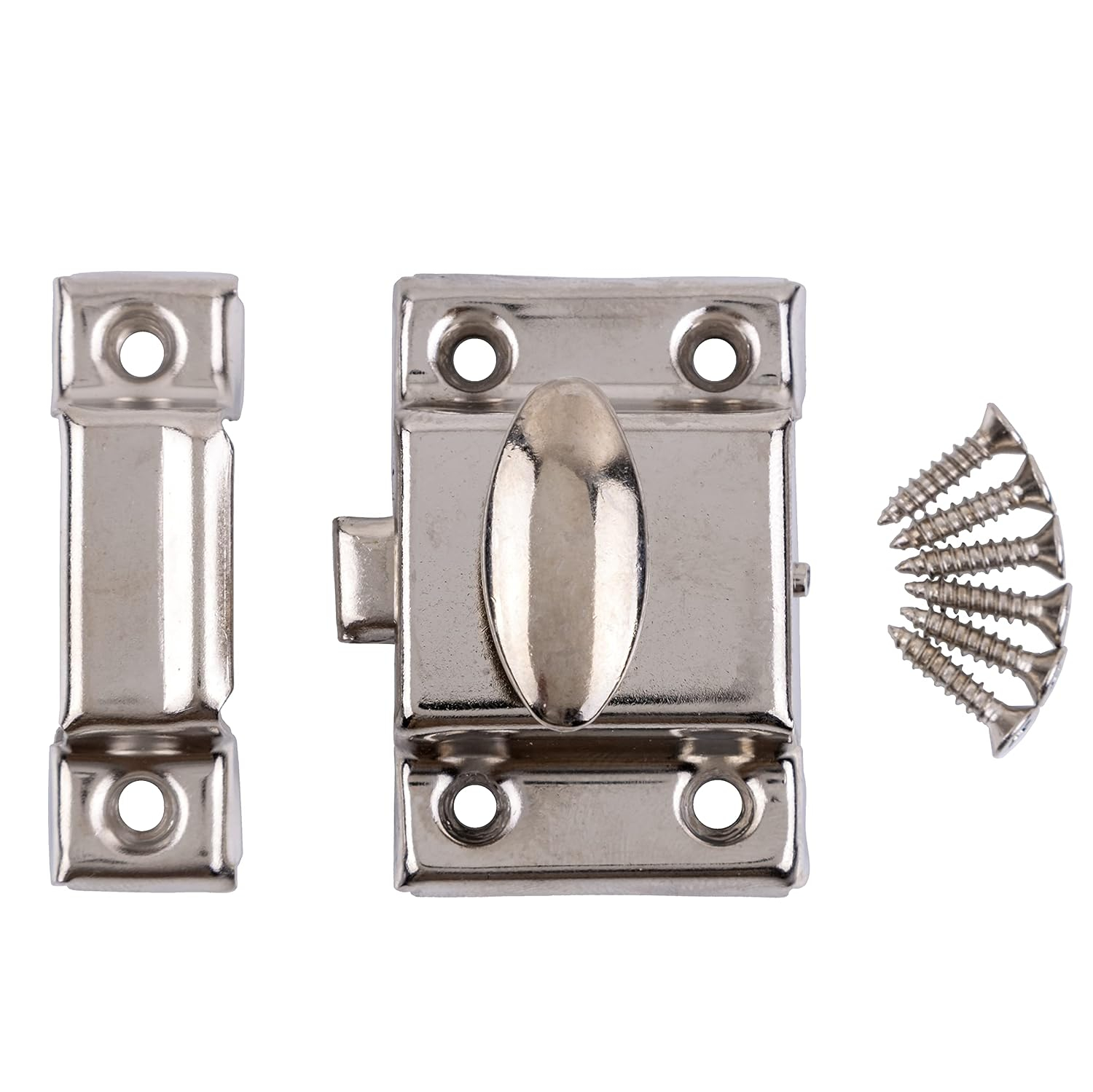 UNIQANTIQ HARDWARE SUPPLY Stamped Nickel Plated Cabinet Door Latch w/Catch - Antique Furniture Oval Turn Latch | BS-2 (1)