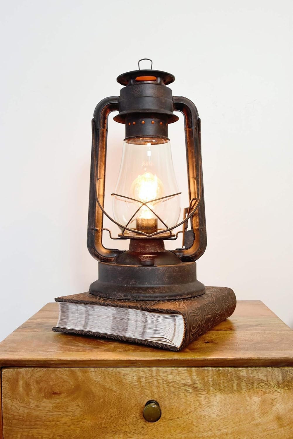 Muskoka Lifestyle Products Rustic Farmhouse Lantern Table Lamp: Dimmable, Edison Bulb, Line Cord Dimmer - Large Body, Rustic Finish, UL USA/ULC Canada Safety Listed USA
