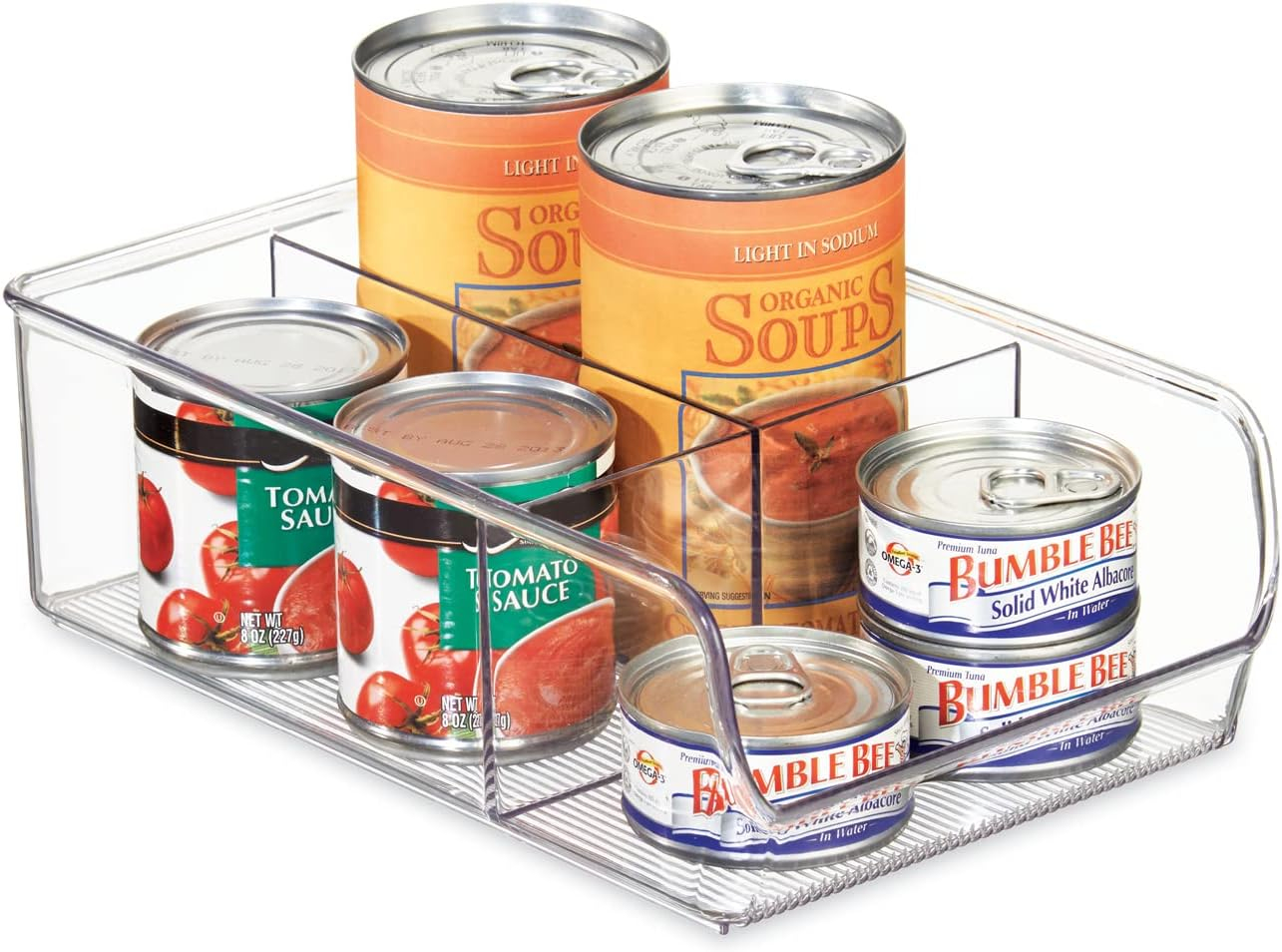iDesign Linus Plastic Fridge and Freezer Divided Storage Organizer Bin, Container for Food, Drinks, Snacks, Produce Organization, 11" x 7" x 3.5", Clear