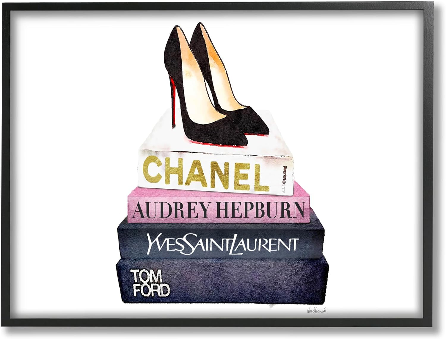 The Stupell Home Decor Collection Glam Fashion Book Set Black Pump Heels Framed Giclee Texturized Art