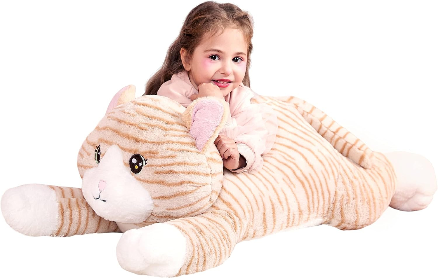 IKASA Giant Cat Stuffed Animal Plush Toy,Large Jumbo Kitten 30" Orange Huge Cute Soft Toys,Big Size Plushy Fluffy Fat Oversized Plushie,Gifts for Kids Girls Boys Girlfriend Children