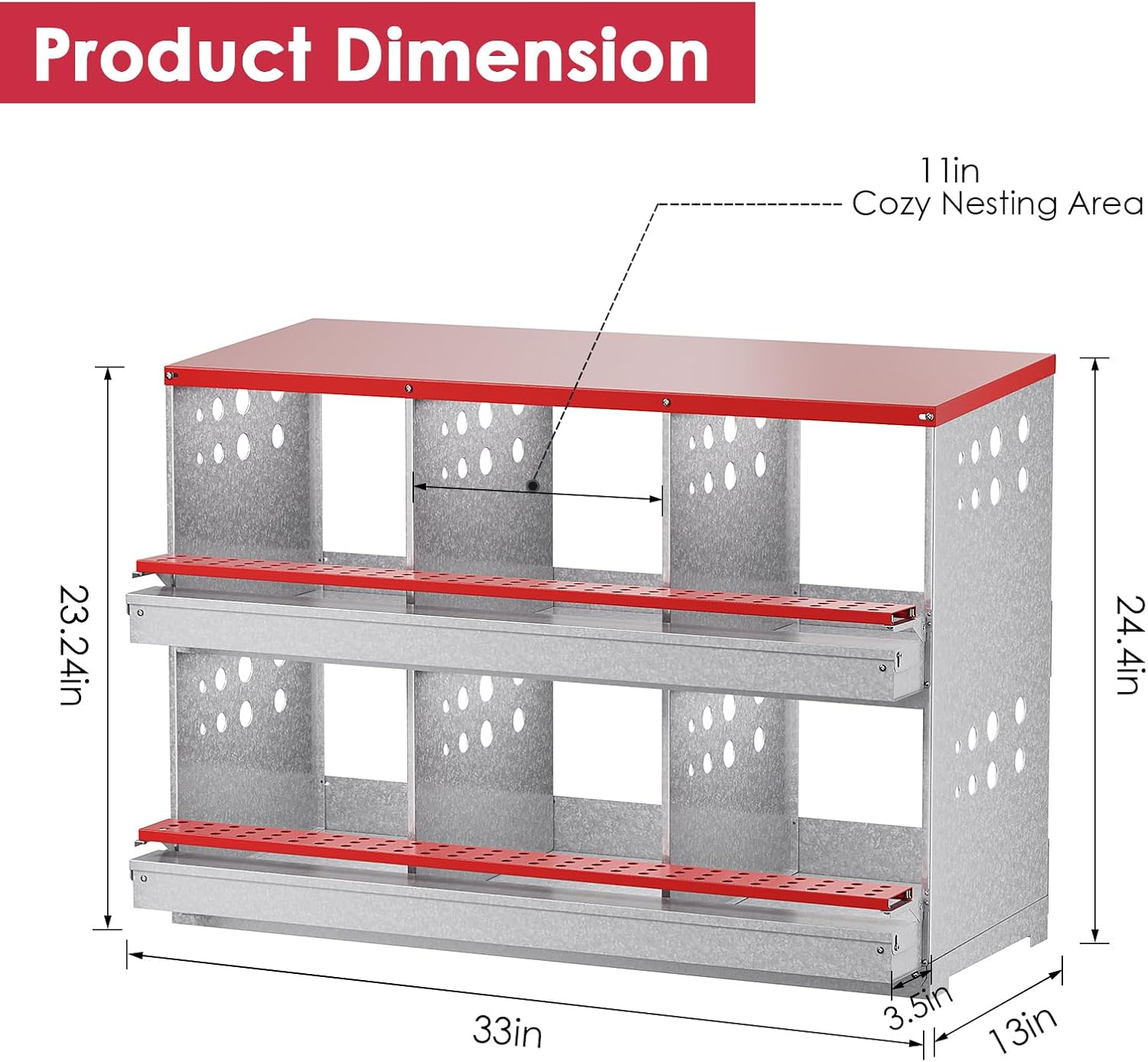 Red and Silver Galvanized Steel 6-Compartment Chicken Nesting Box