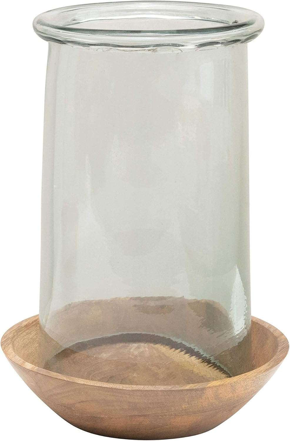 Creative Co-Op Glass Hurricane Vase with Wood Base, Clear and Natural