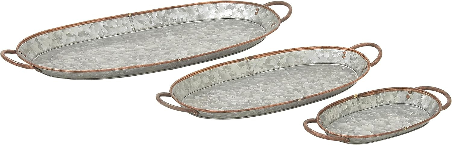 DecMode 14", 22", 28"W Gray Metal Galvanized Tray, 3-Pieces