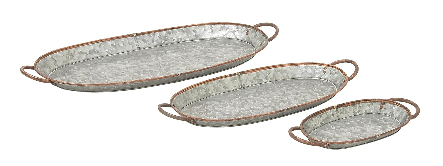 DecMode 14", 22", 28"W Gray Metal Galvanized Tray, 3-Pieces
