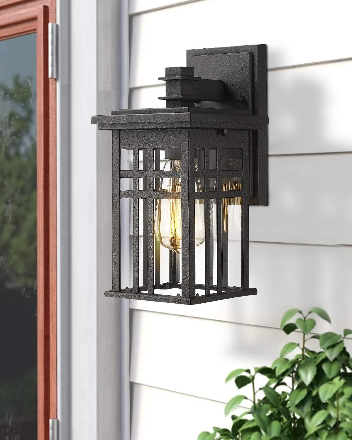 zeyu 2 Pack Outdoor Wall Sconce, Exterior Wall Mount Light in Black Finish with Clear Glass Shade, 20068B1-2PK
