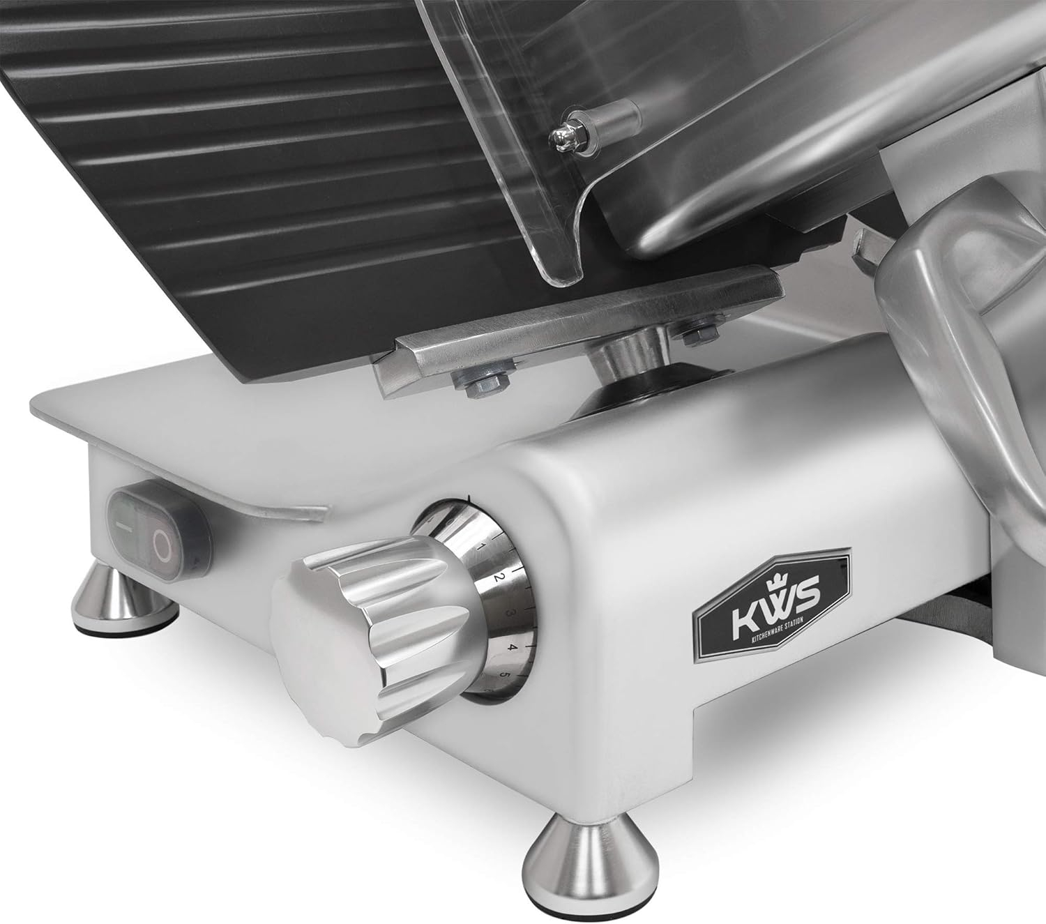 KWS MS-12ET Metal Collection Commercial 420W Electric Meat Slicer 12-Inch with Non-sticky Teflon Blade & Extended Back Space, Frozen Meat/Cheese/Food Slicer Low Noises Commercial and Home Use