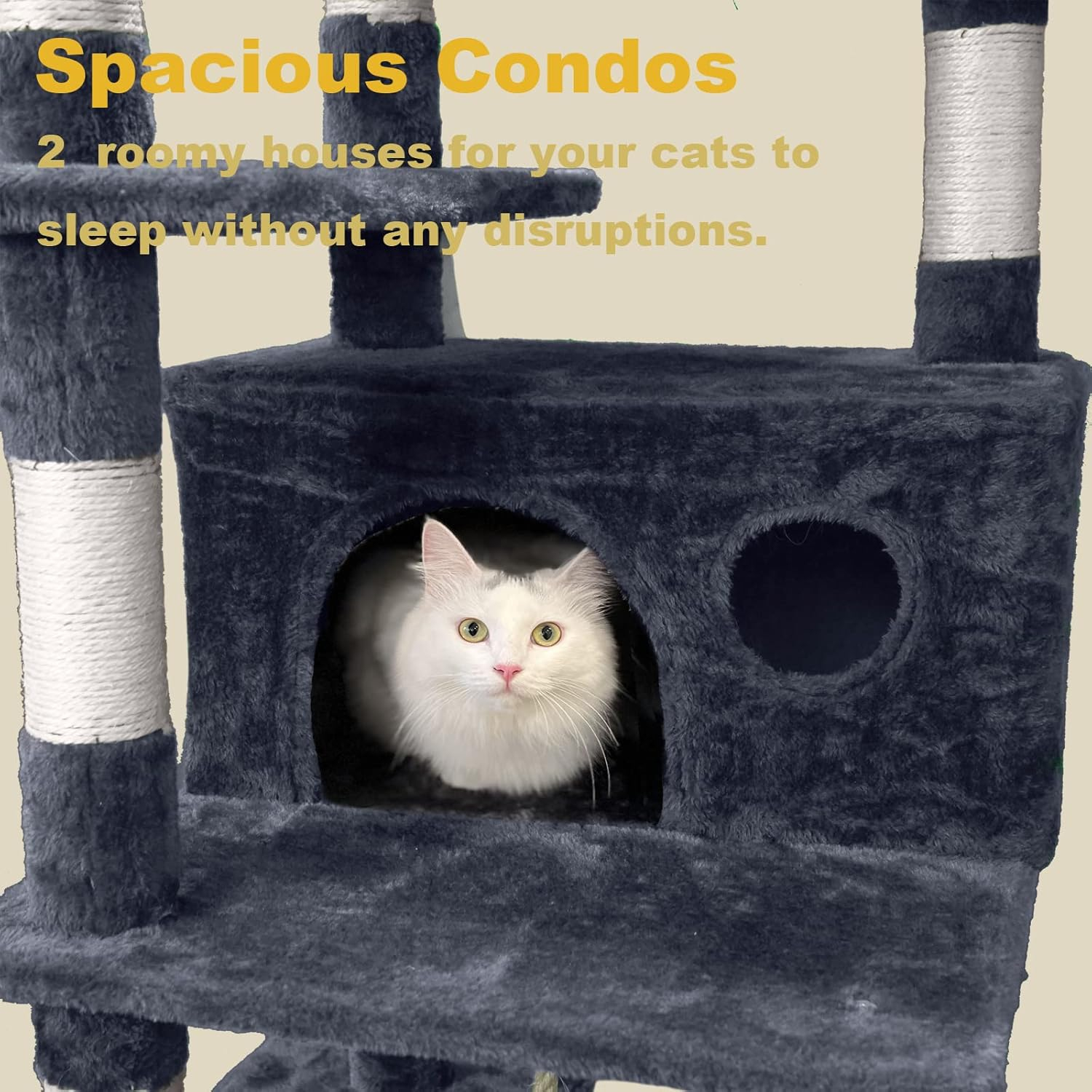 Cat Tree Tower for Indoor Cats,64 inches Large Multi-Level Cat Activity Center with Condos,Scratching Posts,Removable Fur Ball Sticks(Dark Grey002)