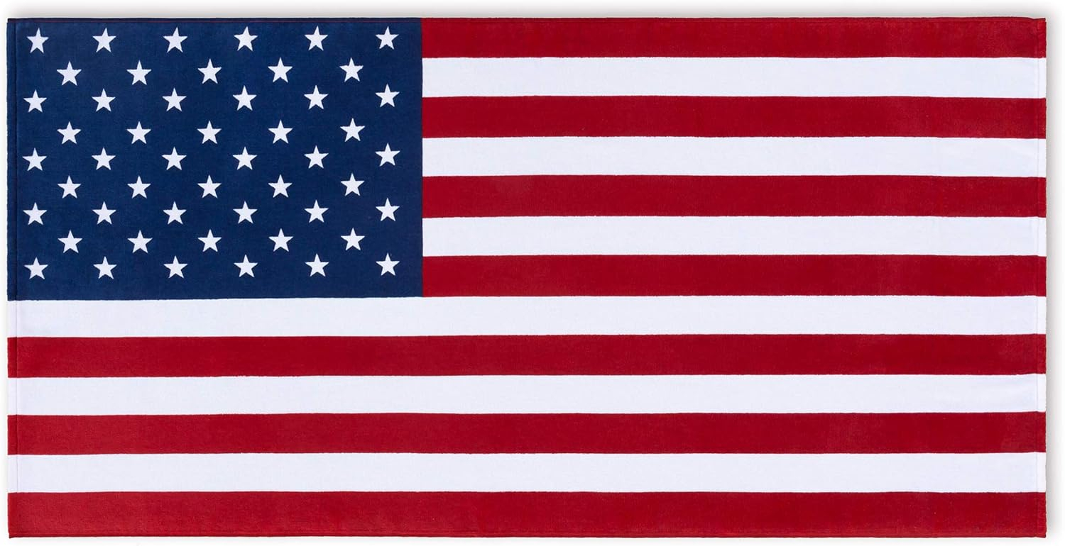 American Flag Beach Towel 30 x 60 inch (76 x 152 cm) USA Patriot 100% Cotton Velour Terry